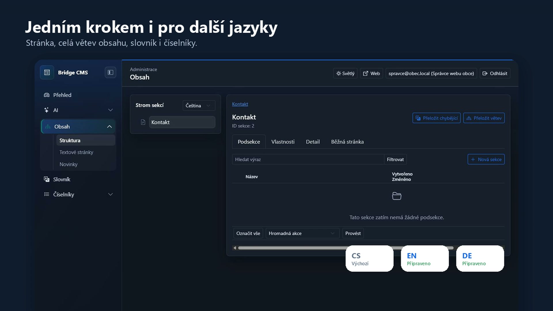 Automatické překlady stránky do dalších jazyků v Bridge CMS